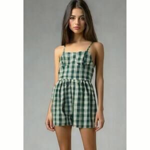 Baby doll coquette Kelly green/white plaid cami dress. Academia Christmas size S